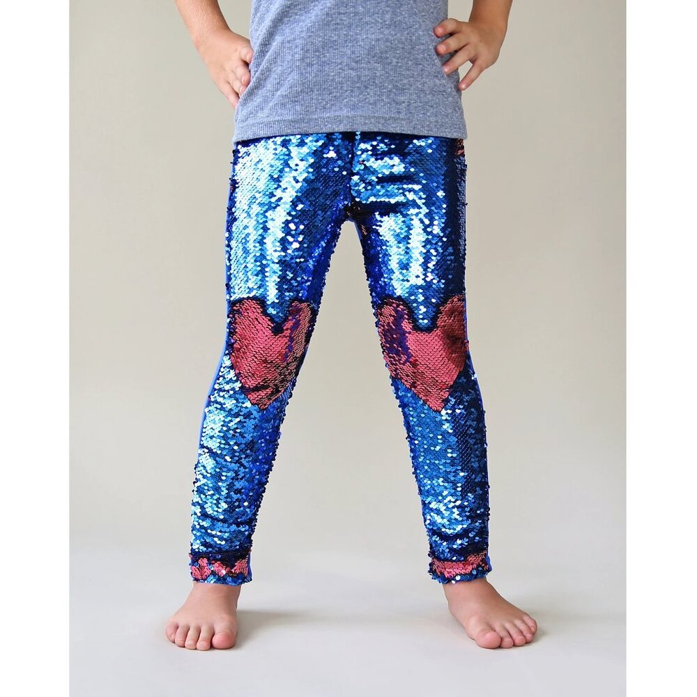 Whitney Elizabeth Crimson & Gold Flip Reversible Sequin Leggings Girls Sz 7 Yrs